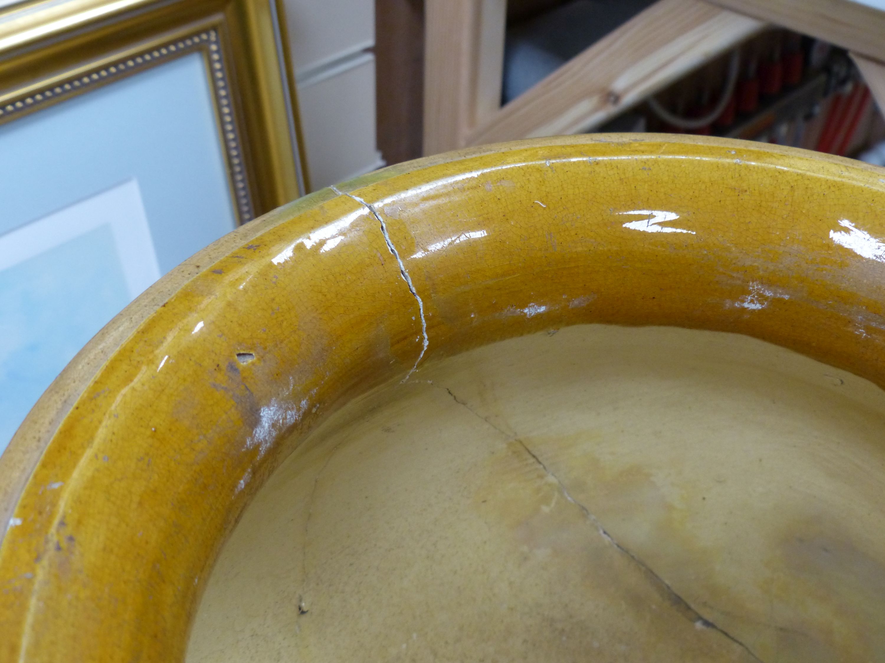 A Doulton Lambeth jardiniere on stand, overall height 92cm (a.f.), the stand apparently unmarked